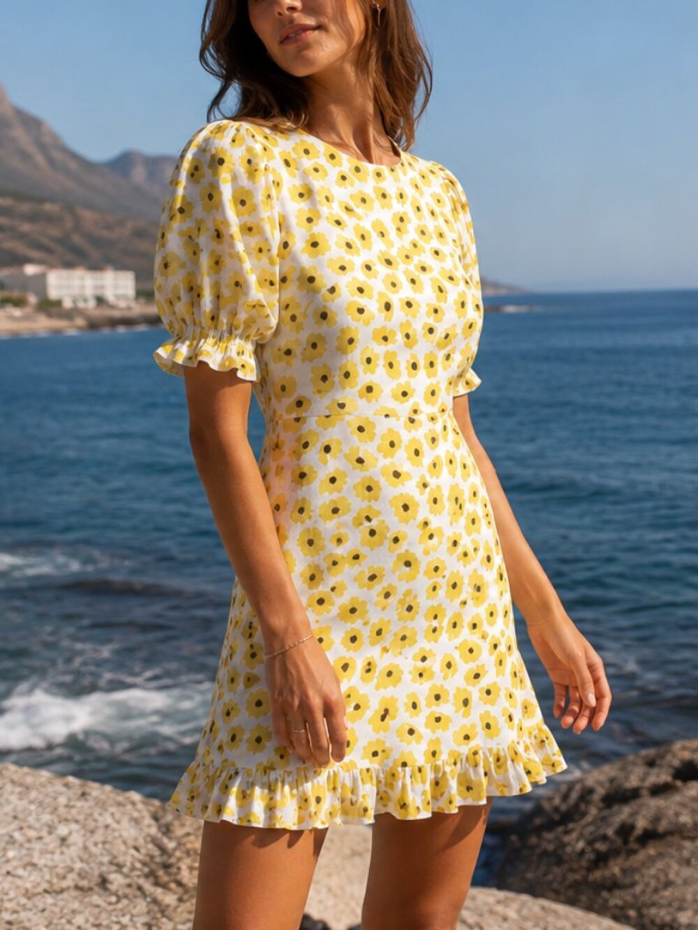 NEW Faithfull the Brand Florence Floral Puff Sleeve Mini Dress Size S (US 4)